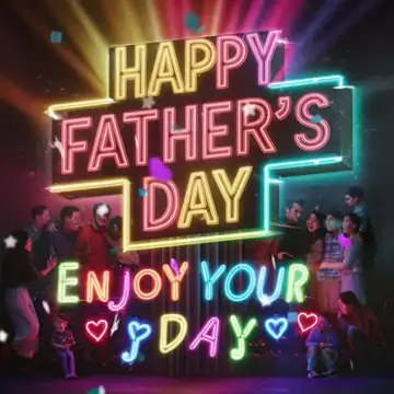 Animated GIF: Neon sign 'HAPPY FATHER'S DAY ENJOY YOUR DAY' with colorful lights.