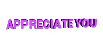 Animated GIF: Purple 3D text 'APPRECIATE YOU'.